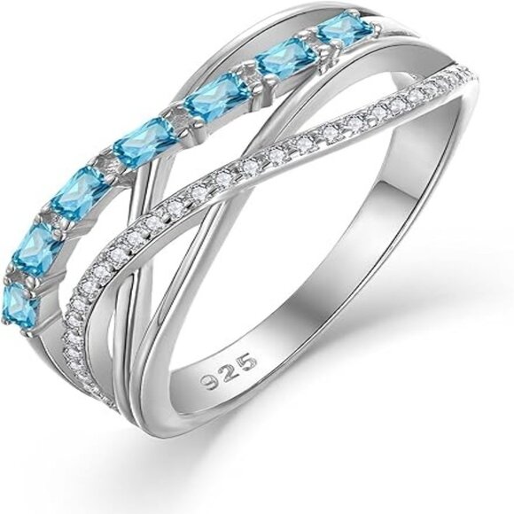 Twisted Knot Ring Infinity Crisscross Statement Rings - Aquamarine - Picture 1 of 5